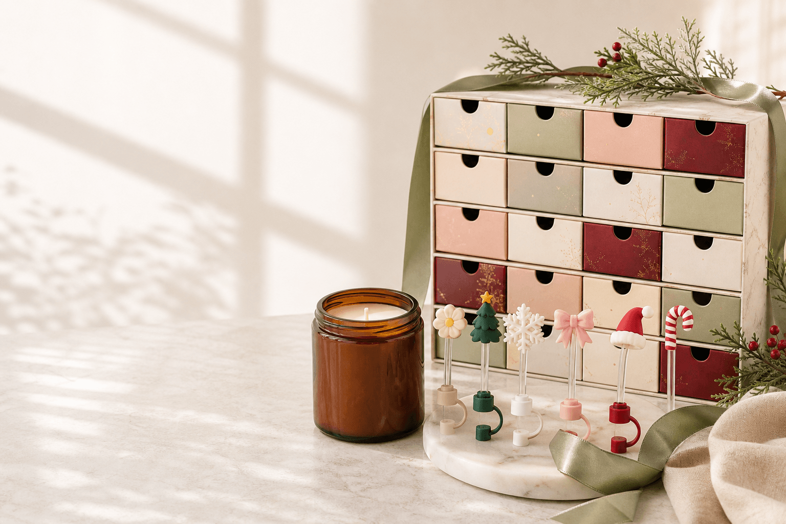 Wehnniee candle, straw toppers, and advent calendar collection